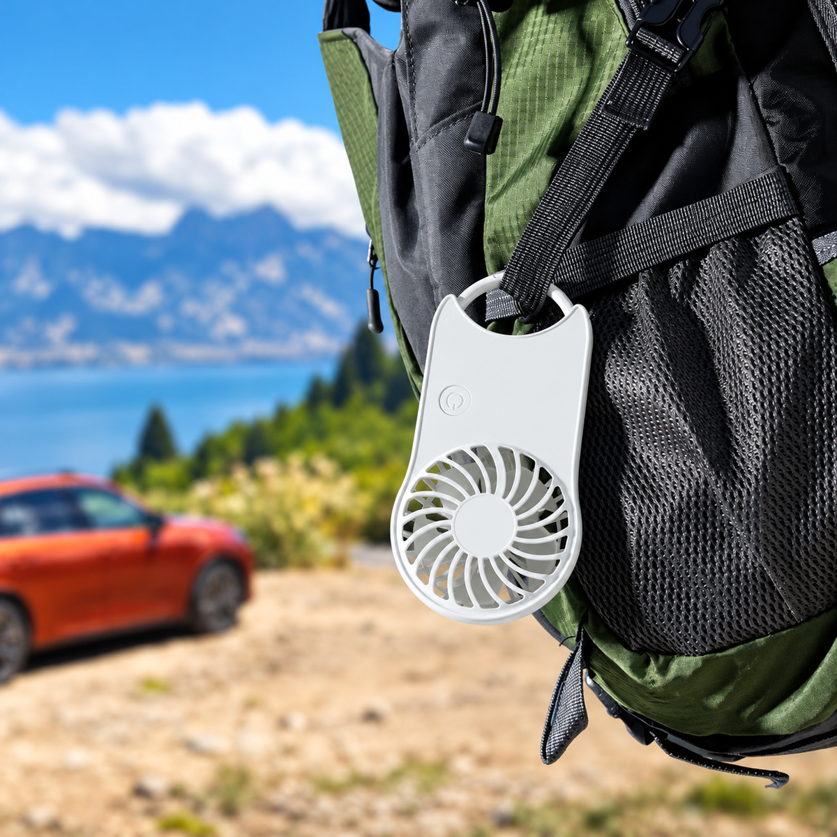 White Mini Handheld Fan With 3 Wind Speeds And Backpack Hanging Buckle