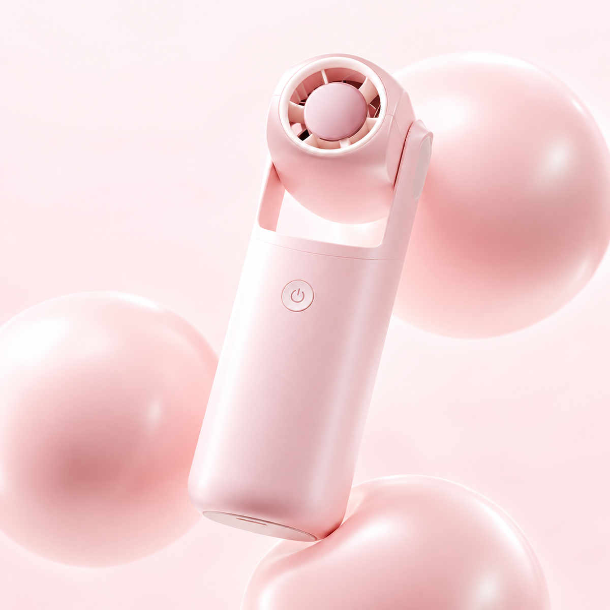 Pink Foldable High Speed Handheld Fan With Digital Display And 300° Adjustable Air Outlet