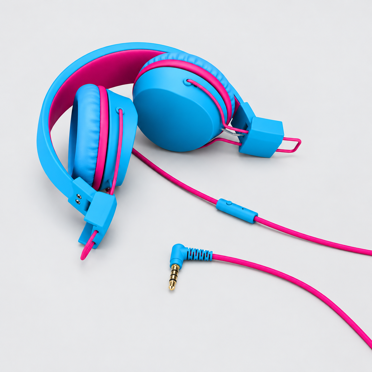 Blue Wired Over-Ear Kids Headphones With Safe Volume Limit And Foldable Design